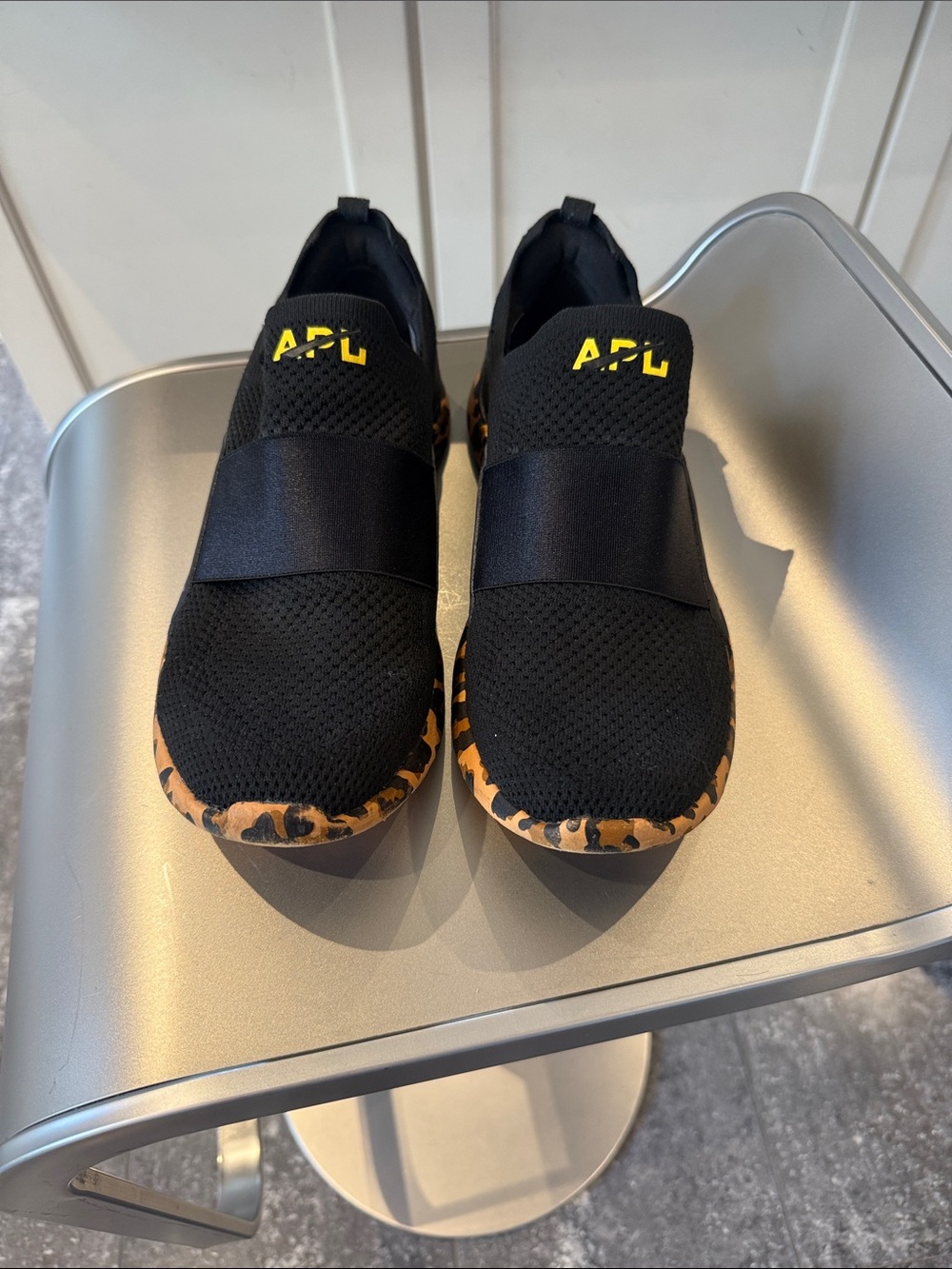 APL Black Slip-On Sneakers with Yellow Logo and Leopard Accent - Picture 2 of 8
